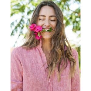 Frank & Eileen Rory Linen Lived In Red Maxi Full Length Shirt Dress Size M